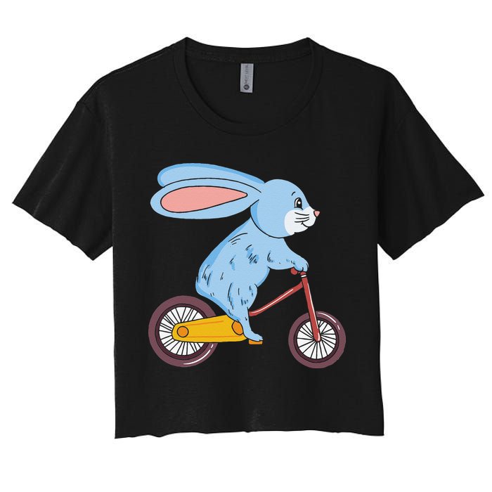 Funny Rabbit On Bicycle Mountain Biking Cycling Cyclist Women's Crop Top Tee