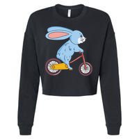 Funny Rabbit On Bicycle Mountain Biking Cycling Cyclist Cropped Pullover Crew