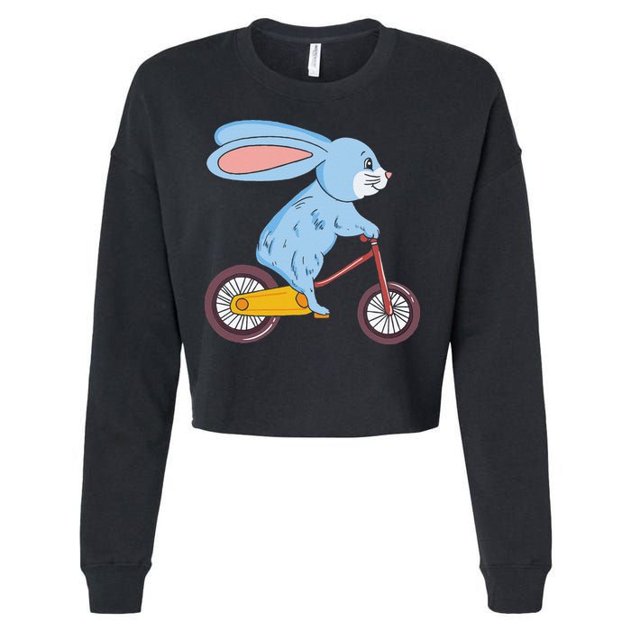 Funny Rabbit On Bicycle Mountain Biking Cycling Cyclist Cropped Pullover Crew