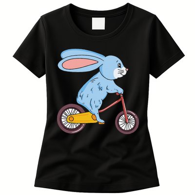 Funny Rabbit On Bicycle Mountain Biking Cycling Cyclist Womens T-Shirt