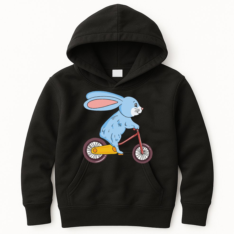 Funny Rabbit On Bicycle Mountain Biking Cycling Cyclist Kids Hoodie