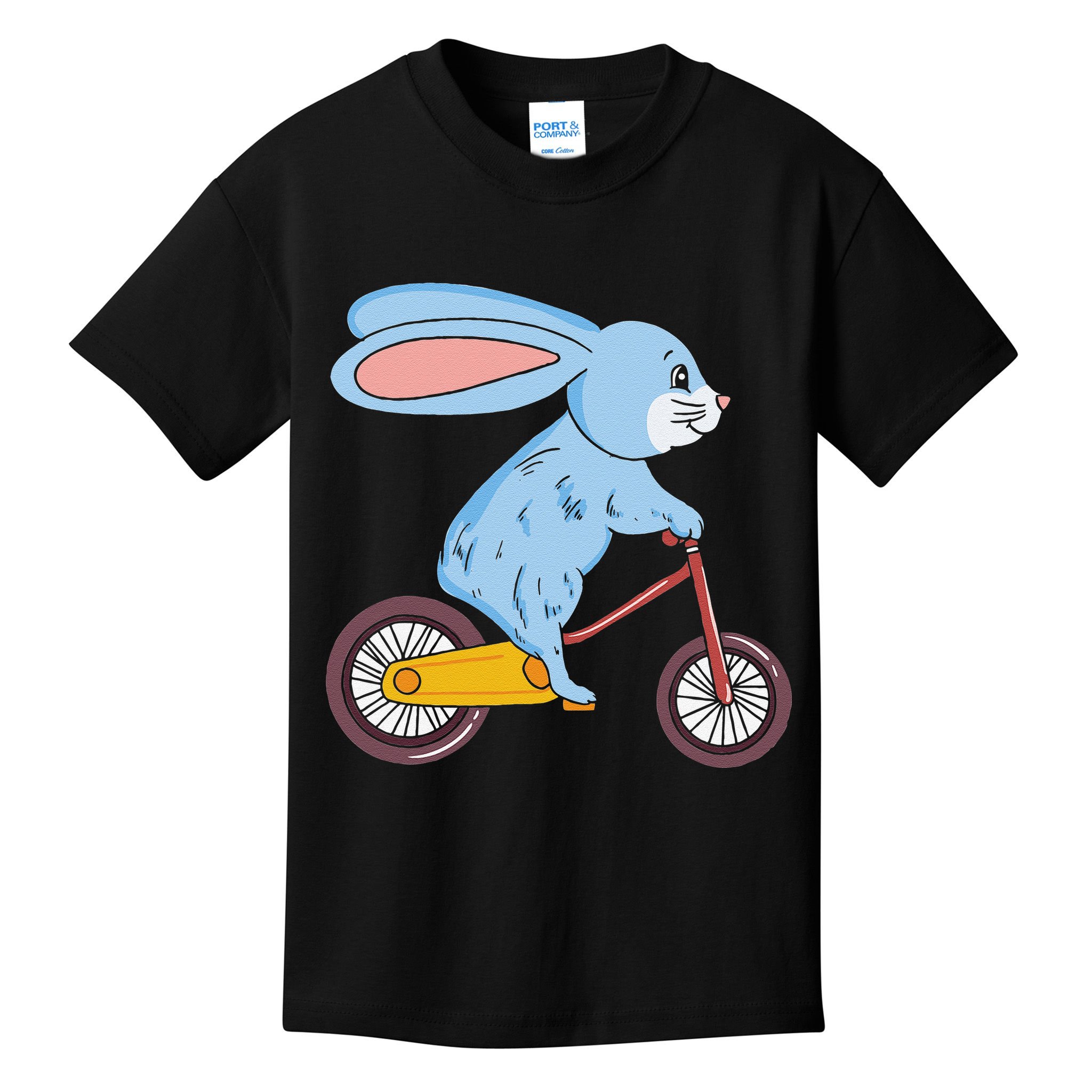 Funny Rabbit On Bicycle Mountain Biking Cycling Cyclist Kids T-Shirt
