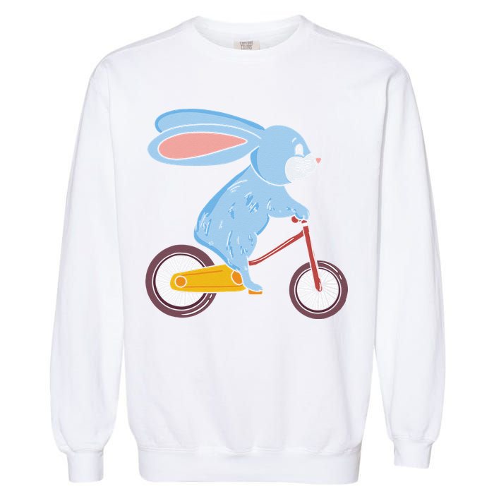 Funny Rabbit On Bicycle Mountain Biking Cycling Cyclist Garment-Dyed Sweatshirt