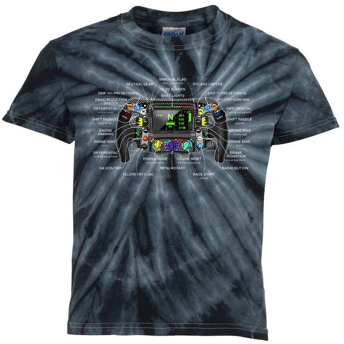 Formula Racing Open Wheel Car Fan Sring Wheel Explained Kids Tie-Dye T-Shirt