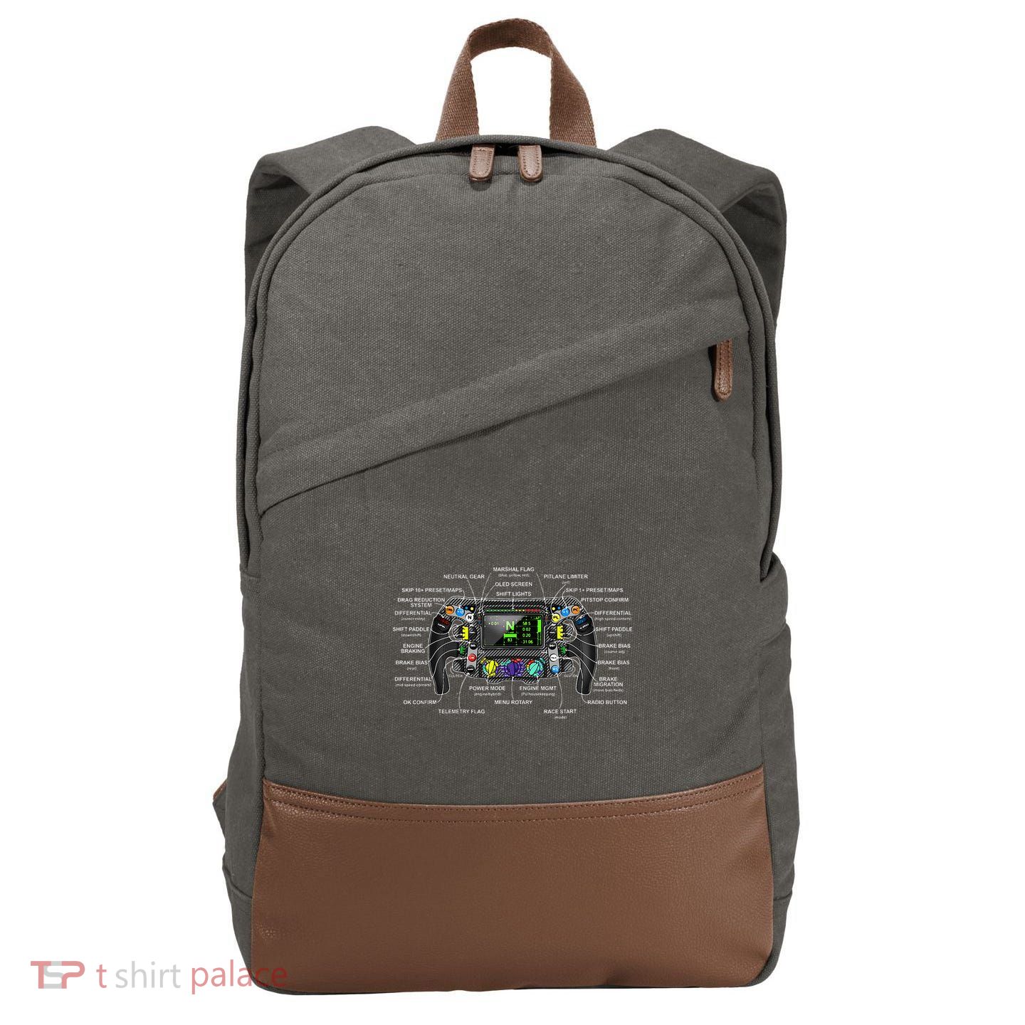 Formula Racing Open Wheel Car Fan Sring Wheel Explained Cotton Canvas Backpack