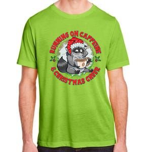 Funny Running On Caffeine And Christmas Cheer Coffee Raccoon Adult ChromaSoft Performance T-Shirt