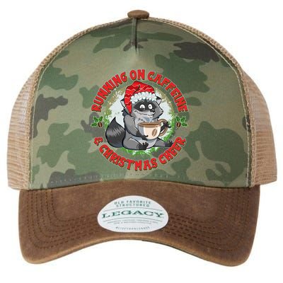 Funny Running On Caffeine And Christmas Cheer Coffee Raccoon Legacy Tie Dye Trucker Hat