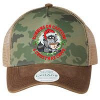 Funny Running On Caffeine And Christmas Cheer Coffee Raccoon Legacy Tie Dye Trucker Hat