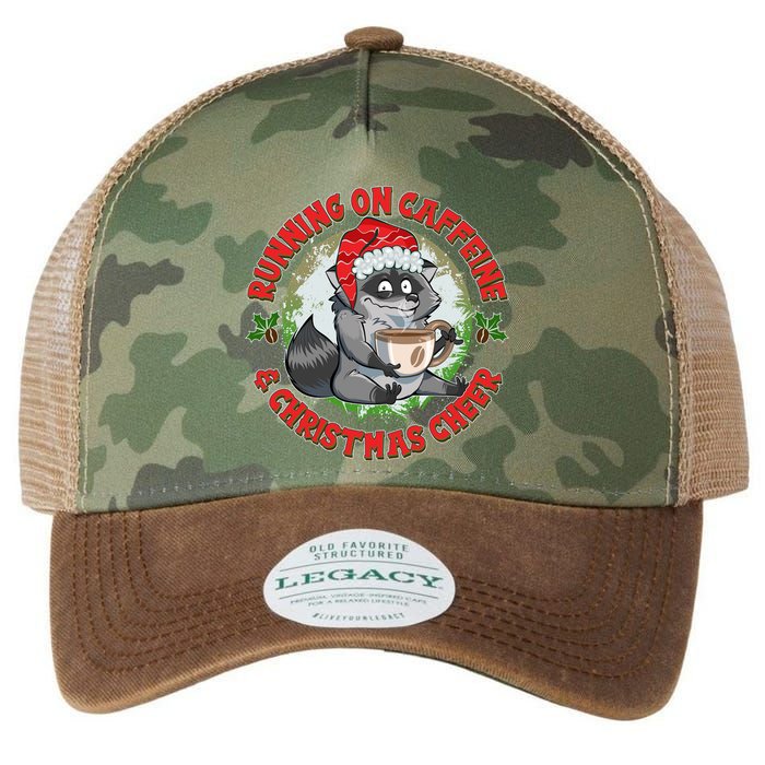 Funny Running On Caffeine And Christmas Cheer Coffee Raccoon Legacy Tie Dye Trucker Hat