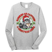 Funny Running On Caffeine And Christmas Cheer Coffee Raccoon Long Sleeve Shirt