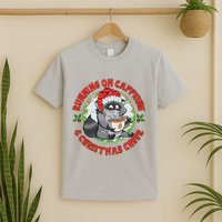 Funny Running On Caffeine And Christmas Cheer Coffee Raccoon T-Shirt