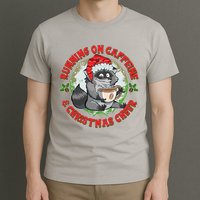 Funny Running On Caffeine And Christmas Cheer Coffee Raccoon T-Shirt