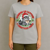 Funny Running On Caffeine And Christmas Cheer Coffee Raccoon T-Shirt