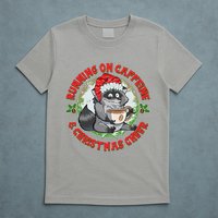 Funny Running On Caffeine And Christmas Cheer Coffee Raccoon T-Shirt