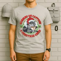 Funny Running On Caffeine And Christmas Cheer Coffee Raccoon T-Shirt