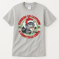 Funny Running On Caffeine And Christmas Cheer Coffee Raccoon Tall T-Shirt