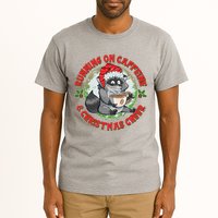 Funny Running On Caffeine And Christmas Cheer Coffee Raccoon Tall T-Shirt