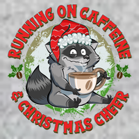 Funny Running On Caffeine And Christmas Cheer Coffee Raccoon Tall Long Sleeve T-Shirt