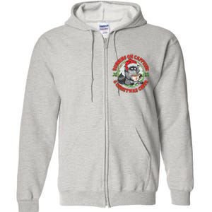 Funny Running On Caffeine And Christmas Cheer Coffee Raccoon Full Zip Hoodie