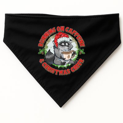Funny Running On Caffeine And Christmas Cheer Coffee Raccoon USA-Made Doggie Bandana