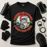 Funny Running On Caffeine And Christmas Cheer Coffee Raccoon Performance Shirt