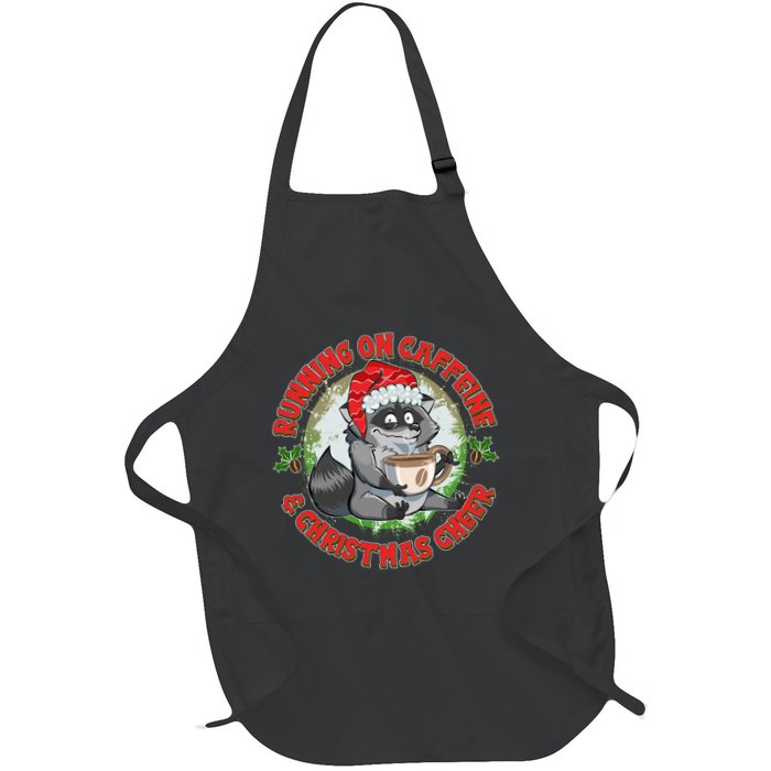 Funny Running On Caffeine And Christmas Cheer Coffee Raccoon Apron