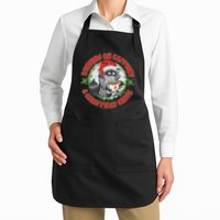 Funny Running On Caffeine And Christmas Cheer Coffee Raccoon Apron