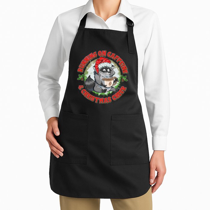 Funny Running On Caffeine And Christmas Cheer Coffee Raccoon Apron