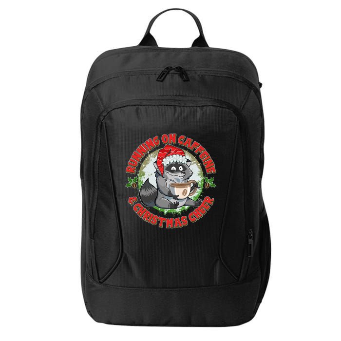 Funny Running On Caffeine And Christmas Cheer Coffee Raccoon City Backpack