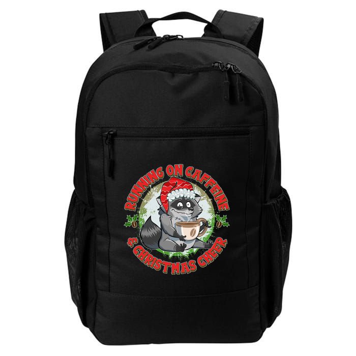 Funny Running On Caffeine And Christmas Cheer Coffee Raccoon Backpack