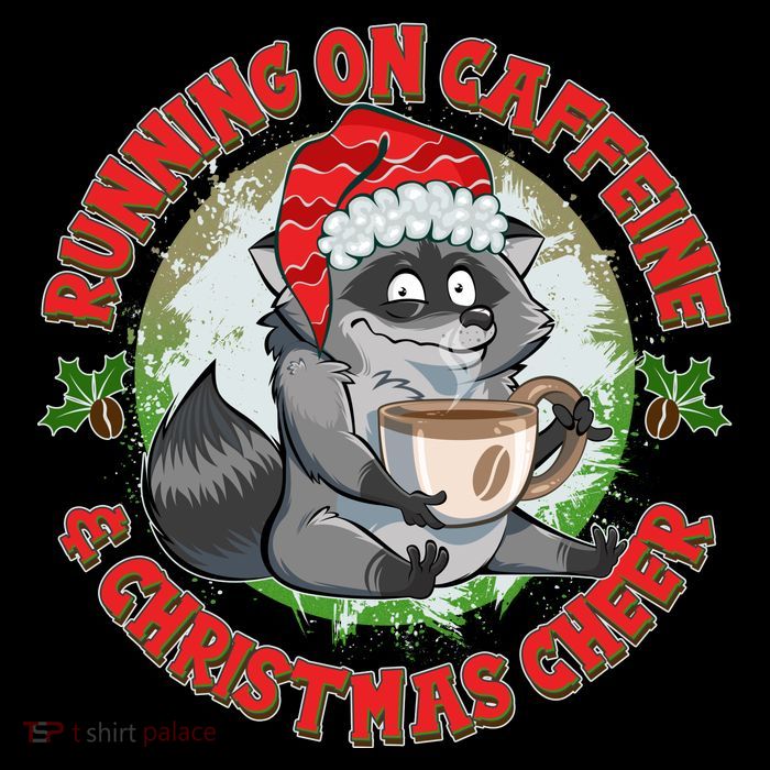 Funny Running On Caffeine And Christmas Cheer Coffee Raccoon Sustainable Bucket Hat
