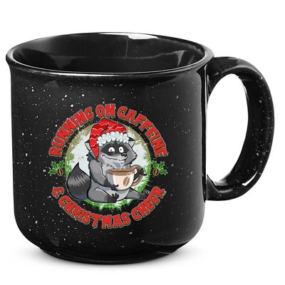 Funny Running On Caffeine And Christmas Cheer Coffee Raccoon 15oz Campfire Ceramic Mug