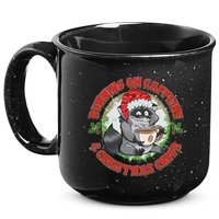 Funny Running On Caffeine And Christmas Cheer Coffee Raccoon 15oz Campfire Ceramic Mug