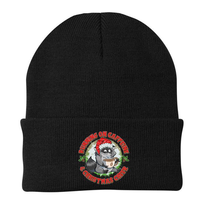 Funny Running On Caffeine And Christmas Cheer Coffee Raccoon Beanie