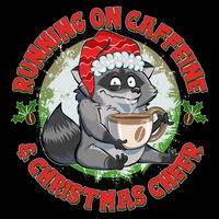 Funny Running On Caffeine And Christmas Cheer Coffee Raccoon Drawstring Bag