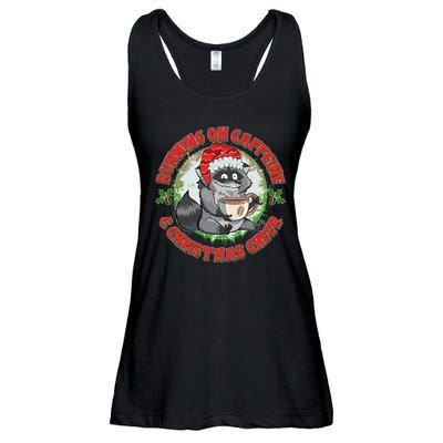 Funny Running On Caffeine And Christmas Cheer Coffee Raccoon Ladies Essential Flowy Tank