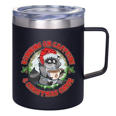 Funny Running On Caffeine And Christmas Cheer Coffee Raccoon 12oz Stainless Steel Coffee Mug