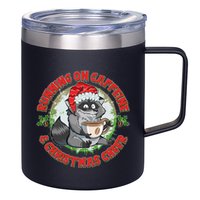 Funny Running On Caffeine And Christmas Cheer Coffee Raccoon 12oz Stainless Steel Coffee Mug