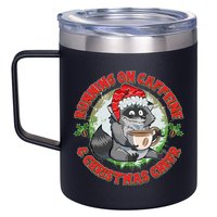 Funny Running On Caffeine And Christmas Cheer Coffee Raccoon 12oz Stainless Steel Coffee Mug