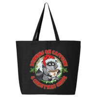 Funny Running On Caffeine And Christmas Cheer Coffee Raccoon 25L Jumbo Tote