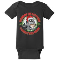 Funny Running On Caffeine And Christmas Cheer Coffee Raccoon Baby Bodysuit