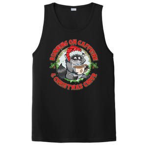 Funny Running On Caffeine And Christmas Cheer Coffee Raccoon PosiCharge Competitor Tank