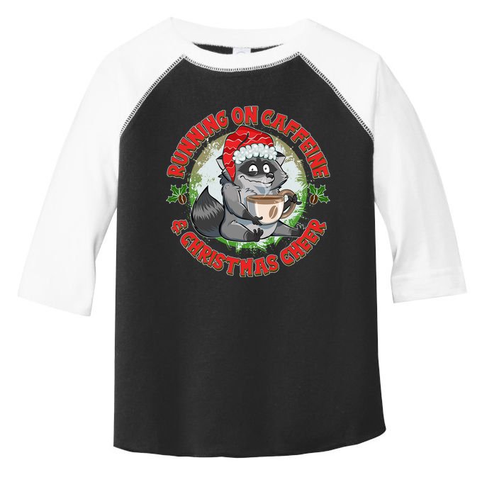 Funny Running On Caffeine And Christmas Cheer Coffee Raccoon Toddler Fine Jersey T-Shirt