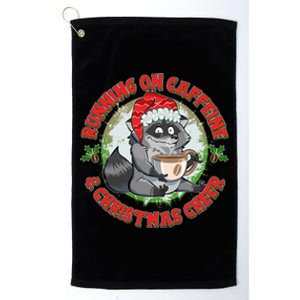 Funny Running On Caffeine And Christmas Cheer Coffee Raccoon Platinum Collection Golf Towel