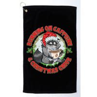 Funny Running On Caffeine And Christmas Cheer Coffee Raccoon Golf Towel