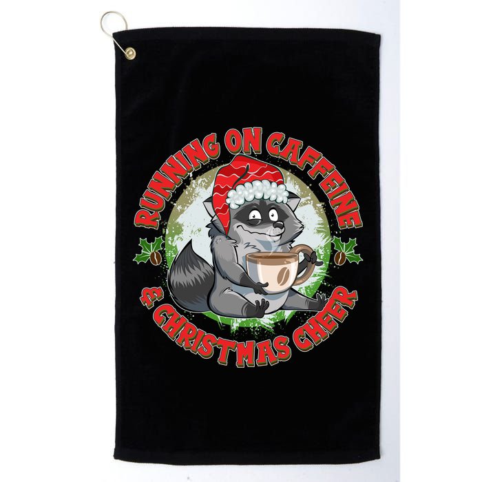 Funny Running On Caffeine And Christmas Cheer Coffee Raccoon Golf Towel