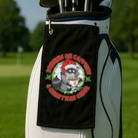 Funny Running On Caffeine And Christmas Cheer Coffee Raccoon Golf Towel