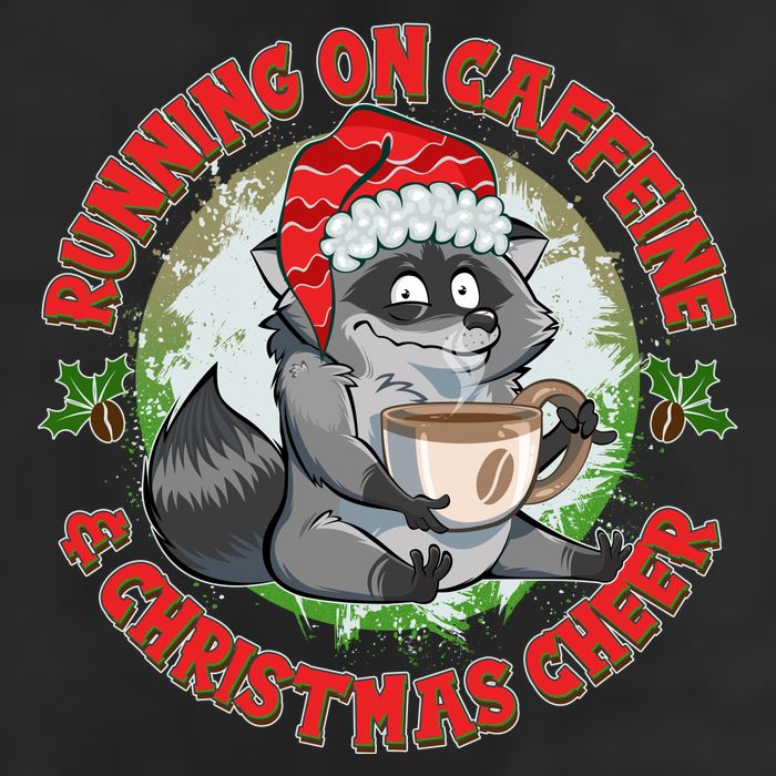 Funny Running On Caffeine And Christmas Cheer Coffee Raccoon Golf Towel