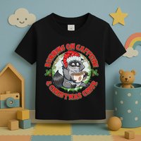 Funny Running On Caffeine And Christmas Cheer Coffee Raccoon Toddler T-Shirt