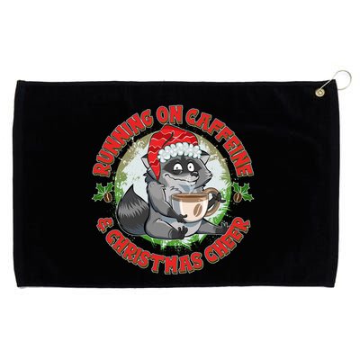 Funny Running On Caffeine And Christmas Cheer Coffee Raccoon Grommeted Golf Towel
